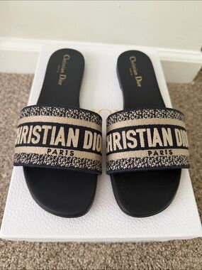 Dior Navy and Beige Dway Slide Sandals 39.5